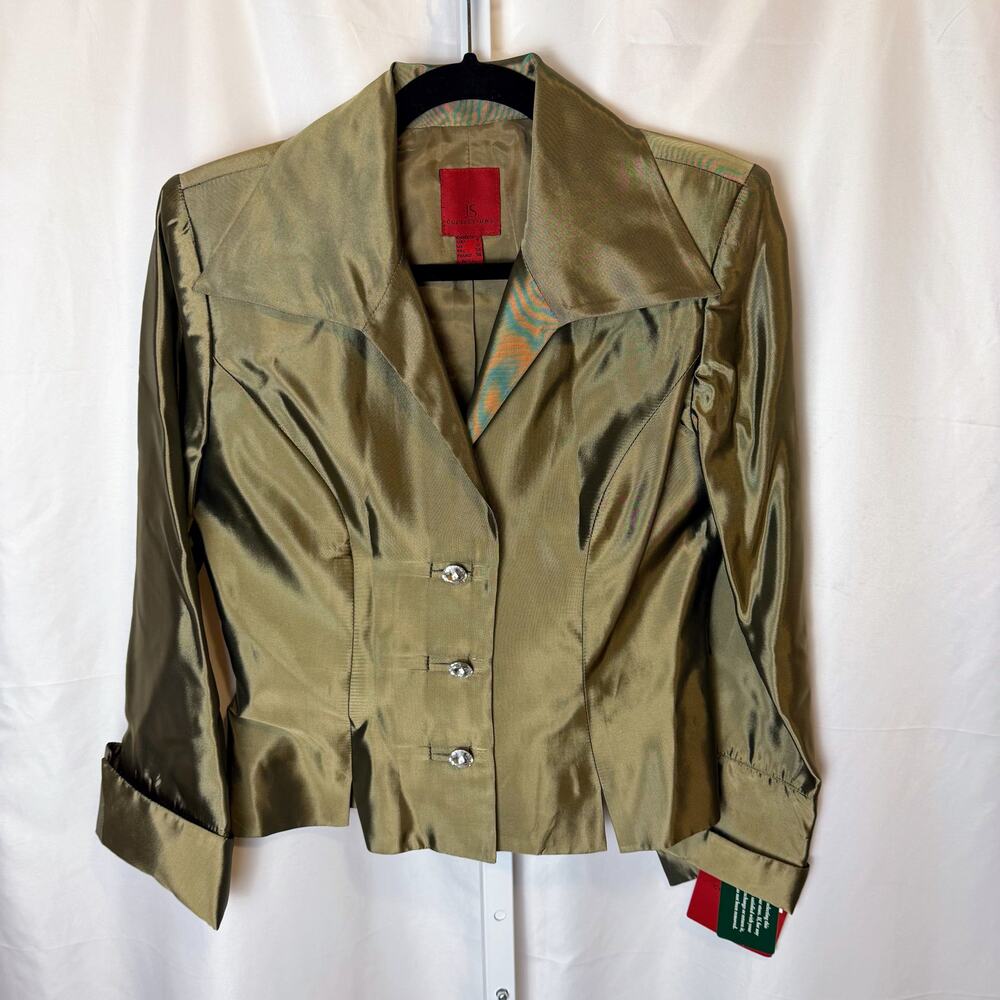 Deadstock VTG 80s JS Collections Metallic Gold Blazer Jewel Buttons Size 8 READ